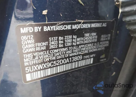 2013 BMW X3 xDrive28I из США, поврежденный, VIN 5UXWX9C52D0A13809